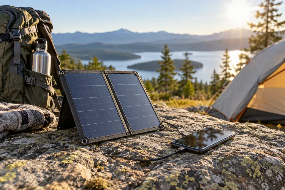Cargadores solares: ¿son una buena inversión? Cargador solar portátil durante una salida al aire libre